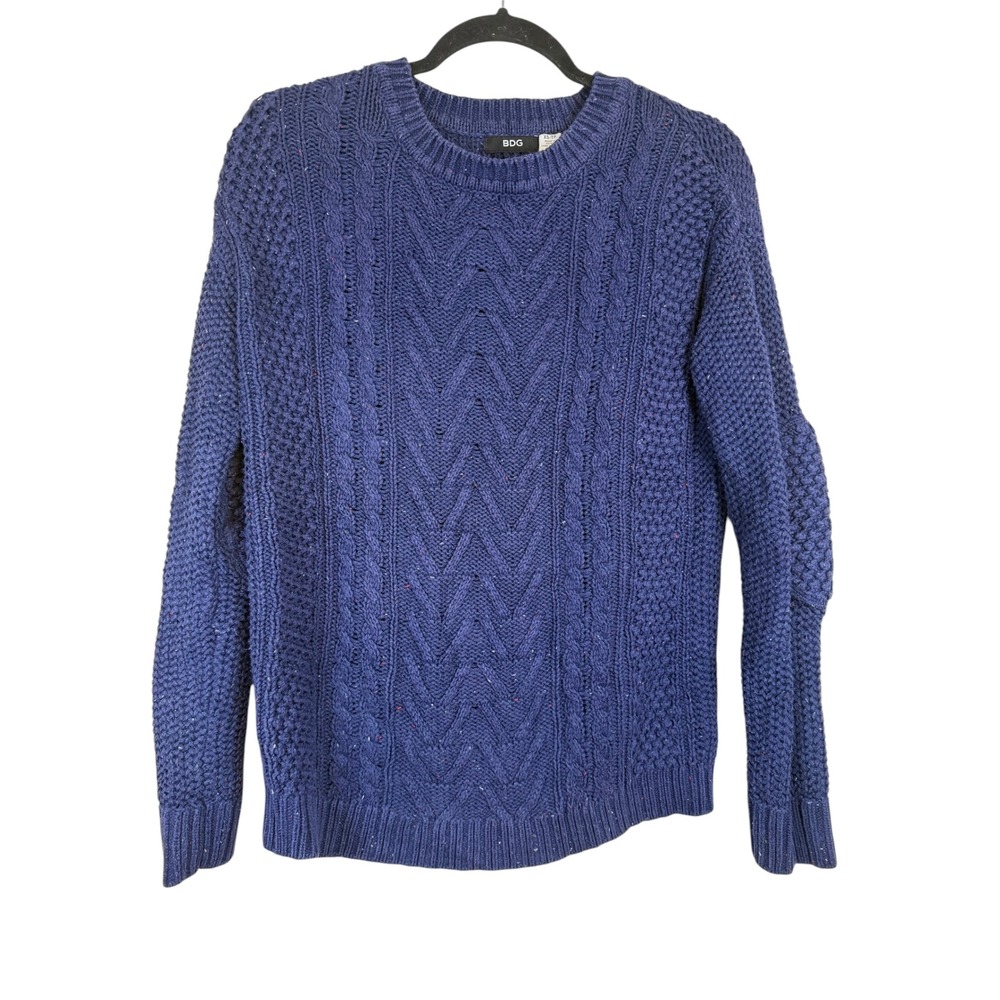 BDG Urban Outfitters Navy Blue Cable Knit Speckled Sweater Elbow Patches XS
